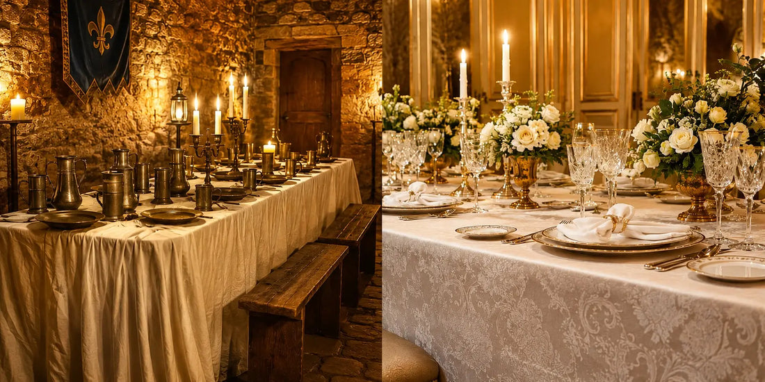 Évolution du linge de table à travers les siècles, du banquet médiéval à la table contemporaine dressée avec élégance