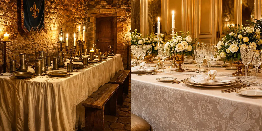 Évolution du linge de table à travers les siècles, du banquet médiéval à la table contemporaine dressée avec élégance