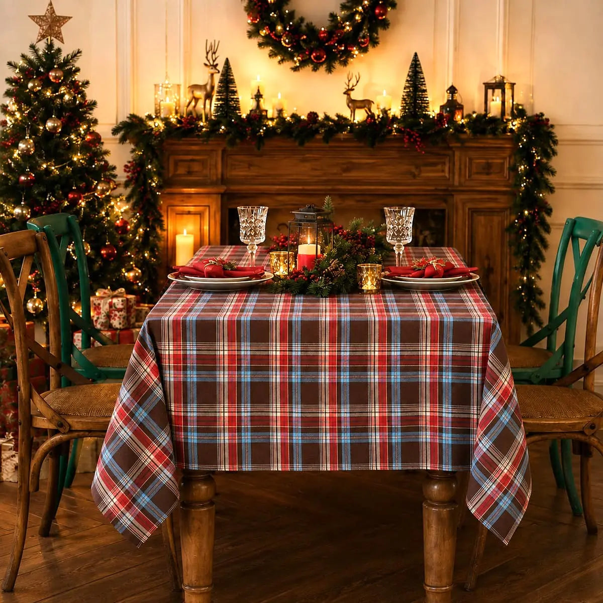 Nappe de Noël à Carreaux - Rectangulaire ou Ronde