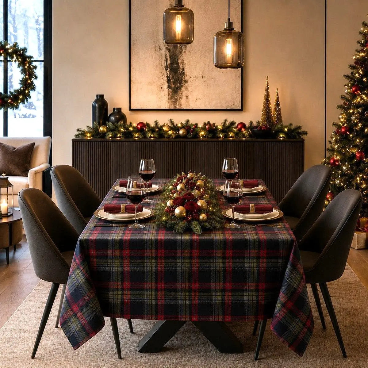 Nappe de Noël à Carreaux - Rectangulaire ou Ronde
