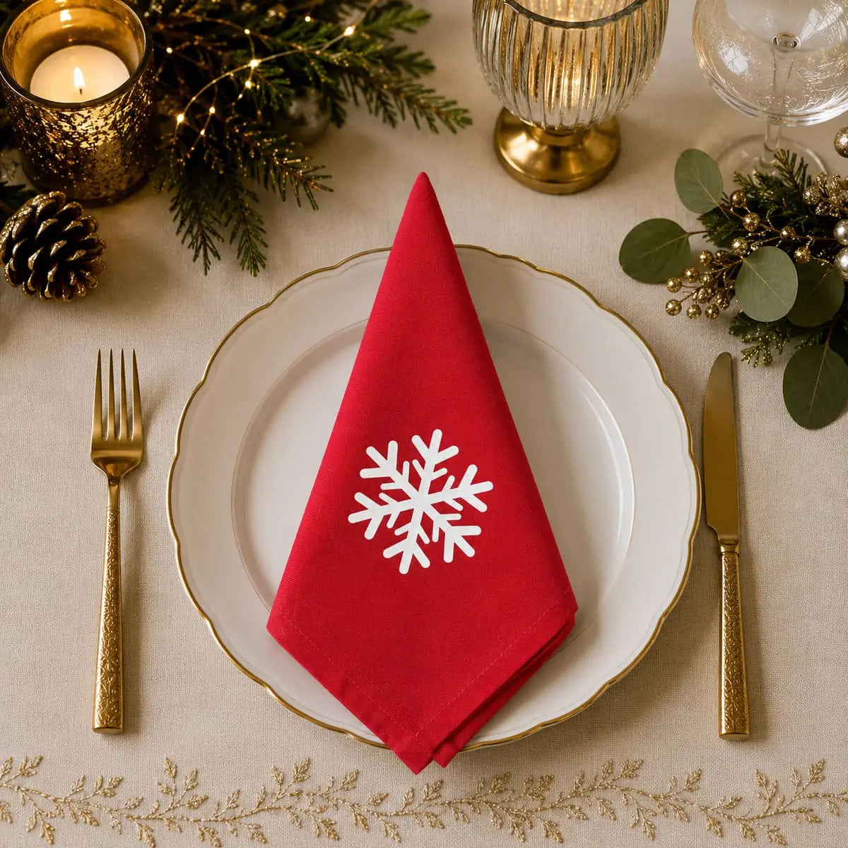 Serviette de Table de Noël en Coton - Vert, Rouge, Blanc ou Trio