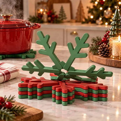 Dessous de Plat de Noël en Silicone Pliable – Flocon de Neige Résistant à 230 °C