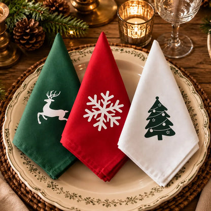 Serviette de Table de Noël en Coton - Vert, Rouge, Blanc ou Trio