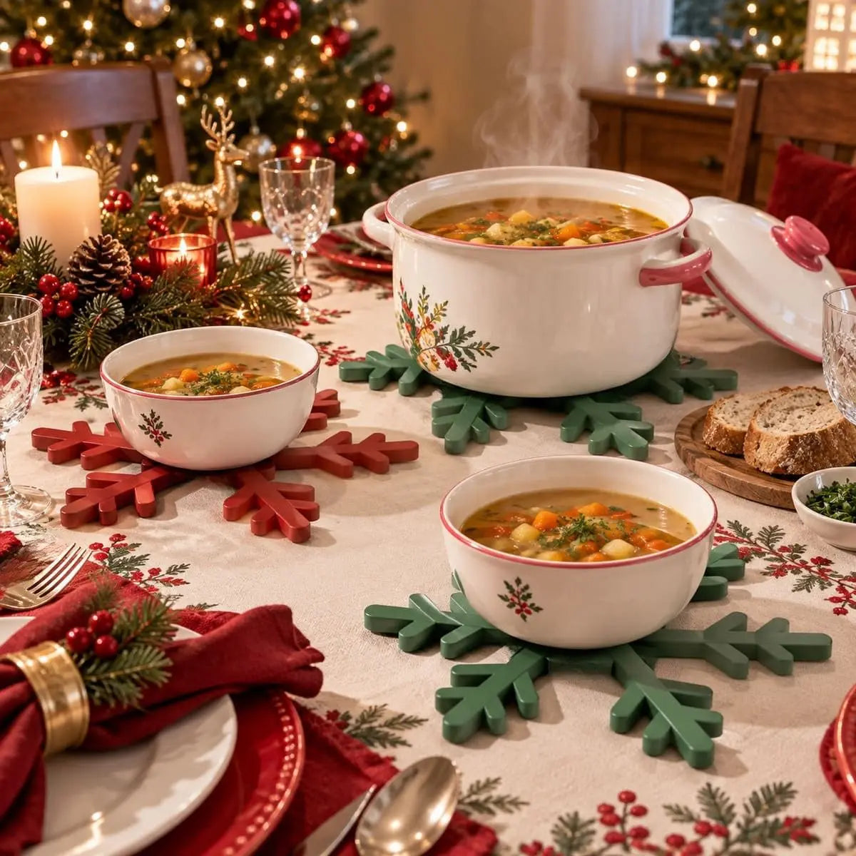 Dessous de Plat de Noël en Silicone Pliable – Flocon de Neige Résistant à 230 °C
