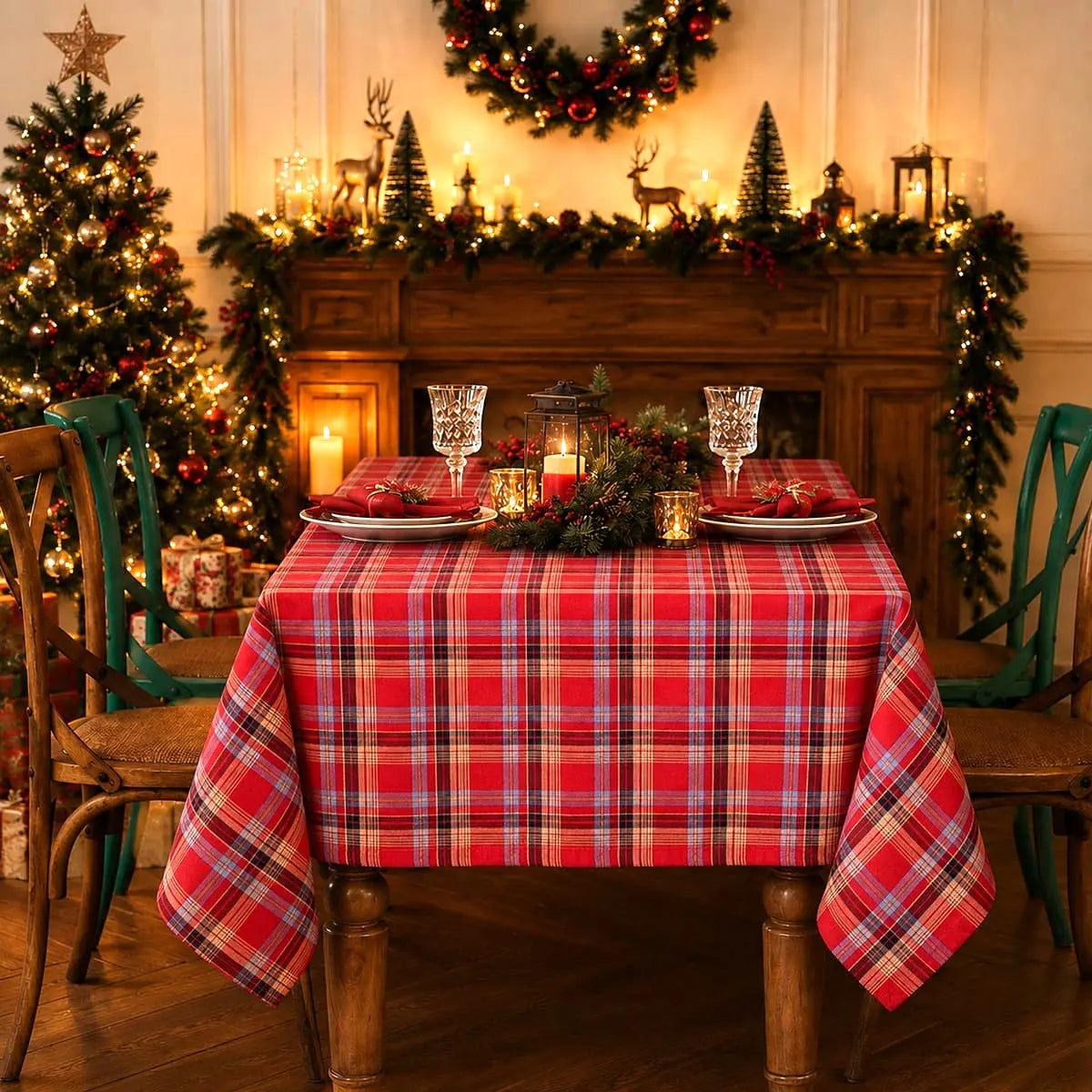 Nappe de Noël à Carreaux - Rectangulaire ou Ronde