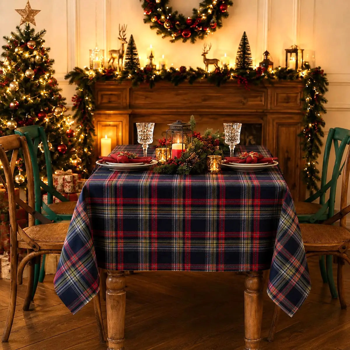 Nappe de Noël à Carreaux - Rectangulaire ou Ronde
