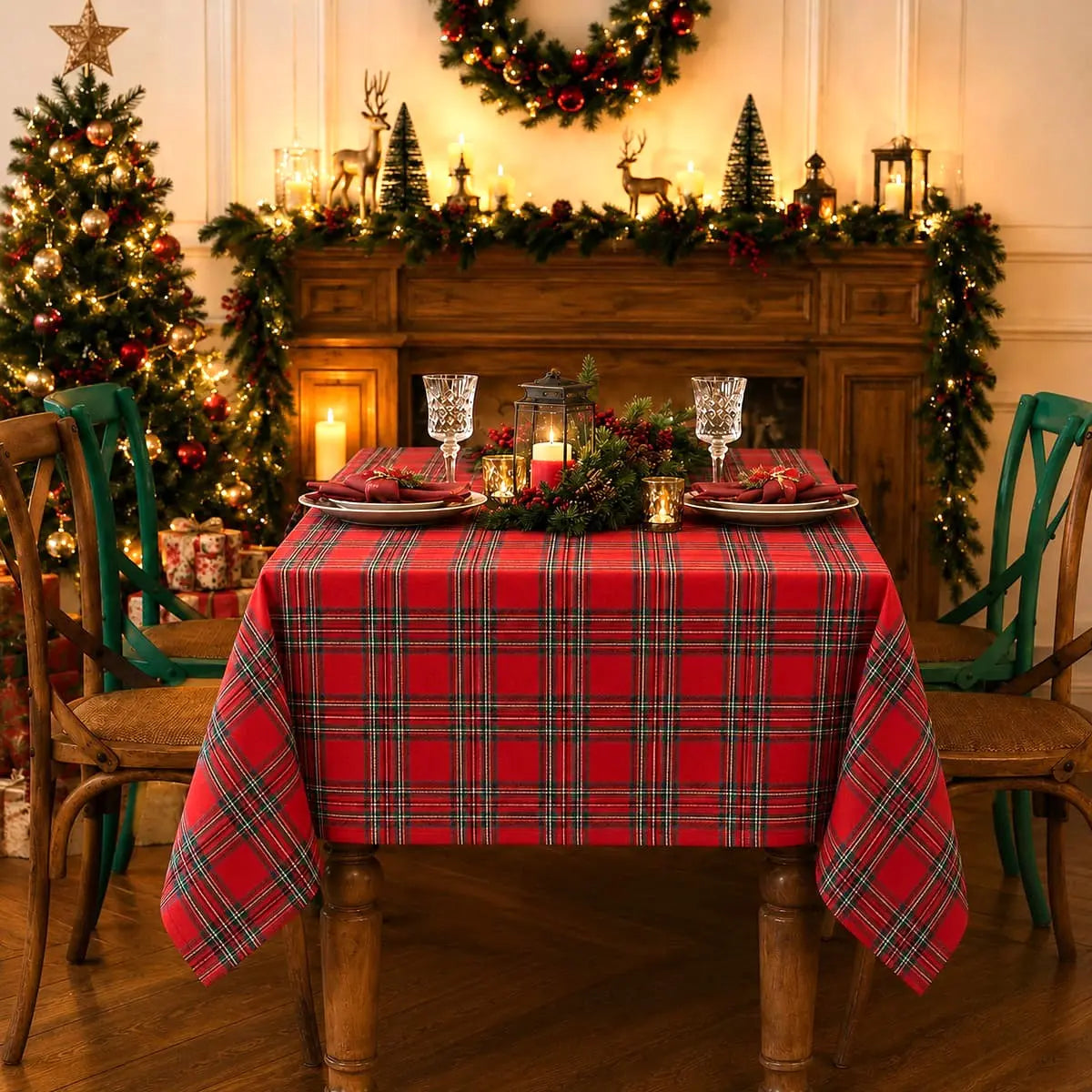 Nappe de Noël à Carreaux - Rectangulaire ou Ronde