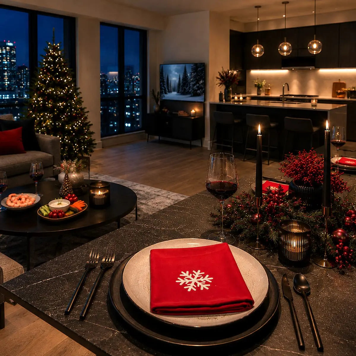Serviette de Table de Noël en Coton - Vert, Rouge, Blanc ou Trio