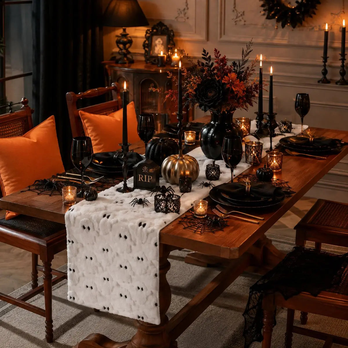 Chemin de Table Halloween Blanc - Motifs de Fantômes