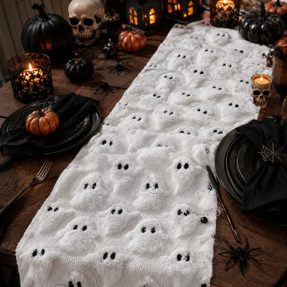 Chemin de Table Halloween Blanc - Motifs de Fantômes