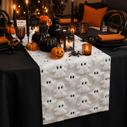 Chemin de Table Halloween Blanc - Motifs de Fantômes