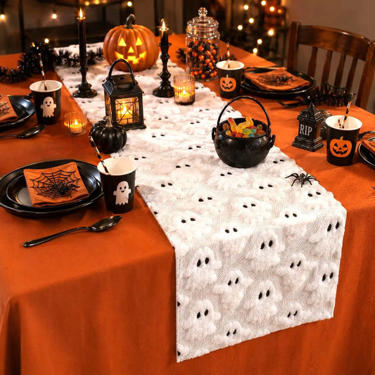 Chemin de Table Halloween Blanc - Motifs de Fantômes
