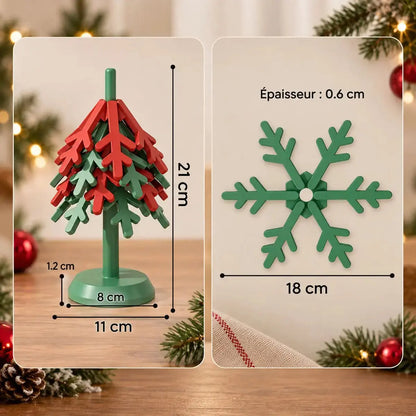 Dimensions du dessous de plat de Noël en silicone : 21 cm en forme de sapin assemblé et 18 cm en flocon de neige à plat