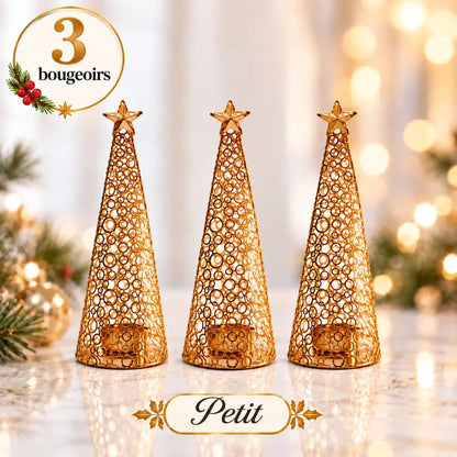 Lot de 3 bougeoirs sapin de Noël dorés, petit modèle de 21,5 cm